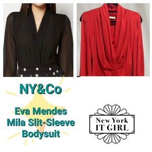 Eva Mendes Mila Slit-Sleeve Bodysuit Red